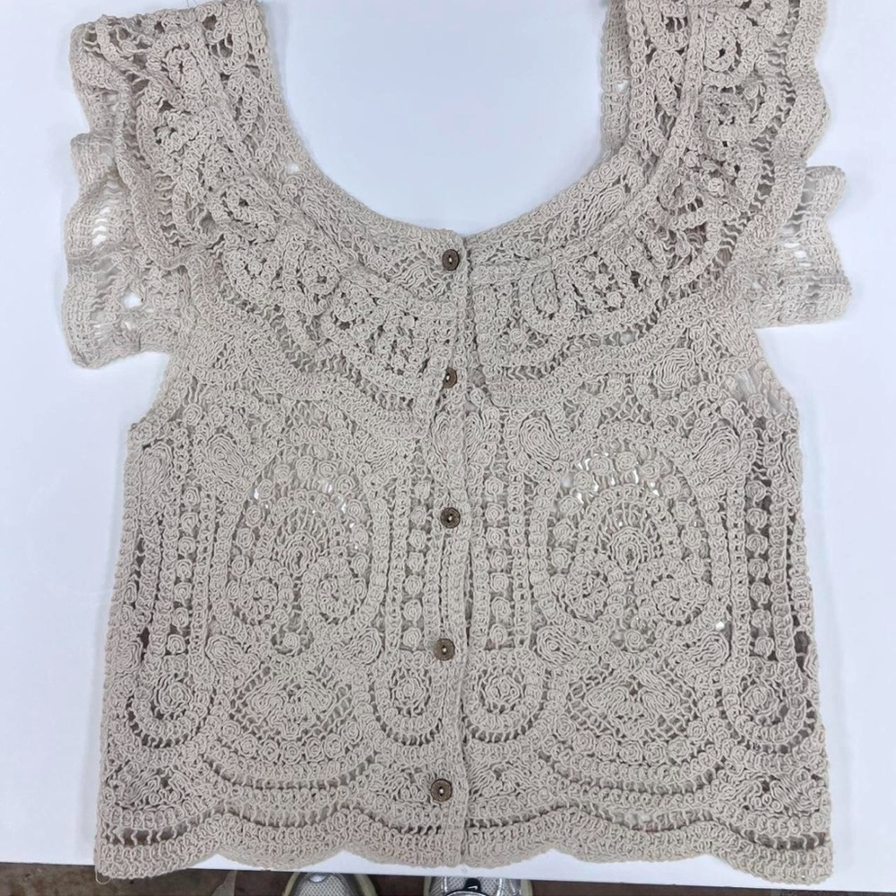 NWOT Handmade cream crochet button up top for a boho or cottage core vibe
